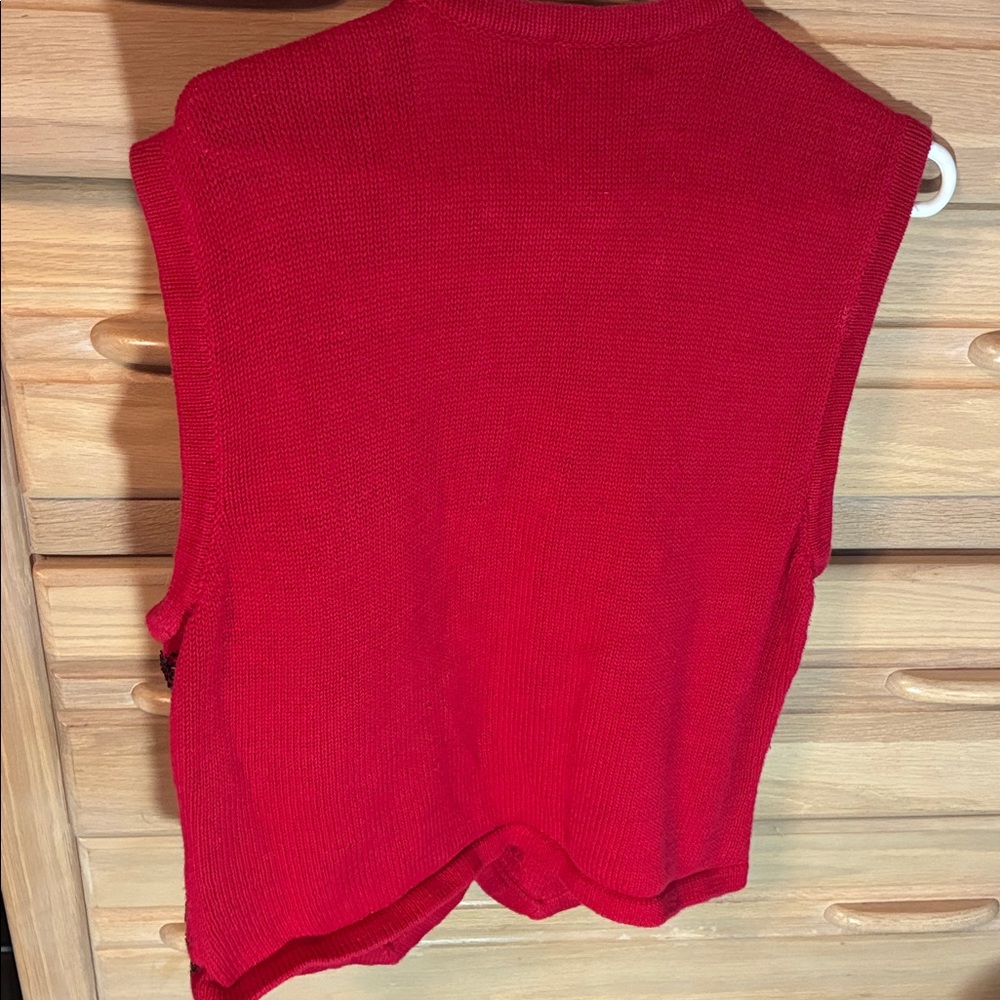 Worthington L Red Knit vest with Black beading and buttons Vintage Holiday Party - Picture 5 of 9